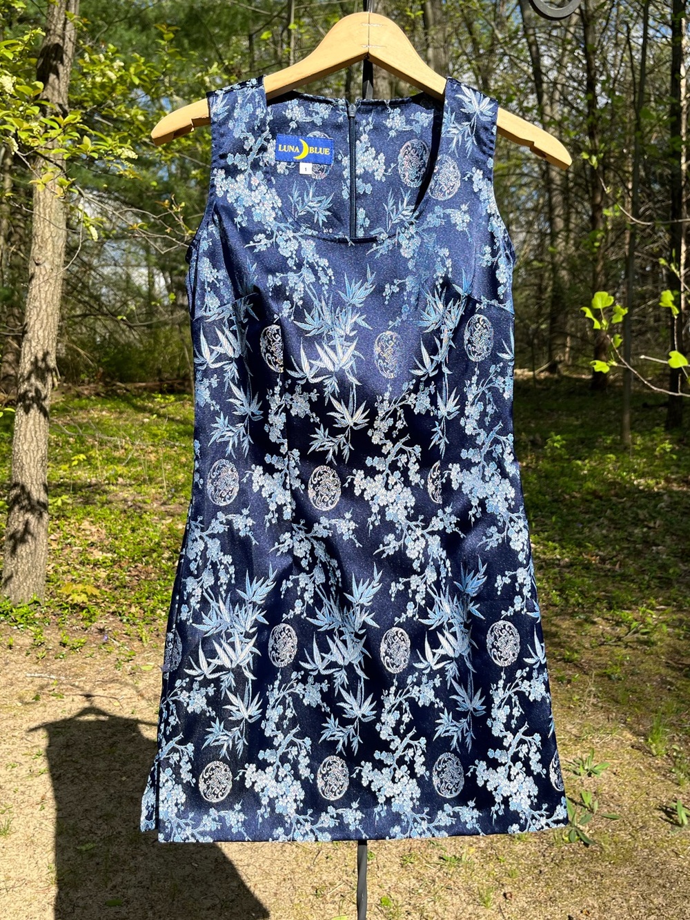 90s Luna Blue Asian Inspired Floral Brocade Tapestry Mini Dress Size 1 Party